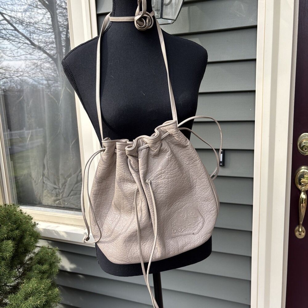 Vintage Carlos Falchi Women’s Cream Leather Drawstring Handbag Purse 80’s EUC